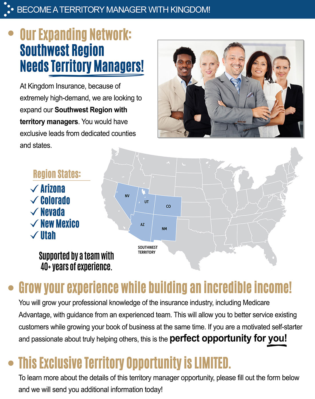 Southwest Region needs territory managers!